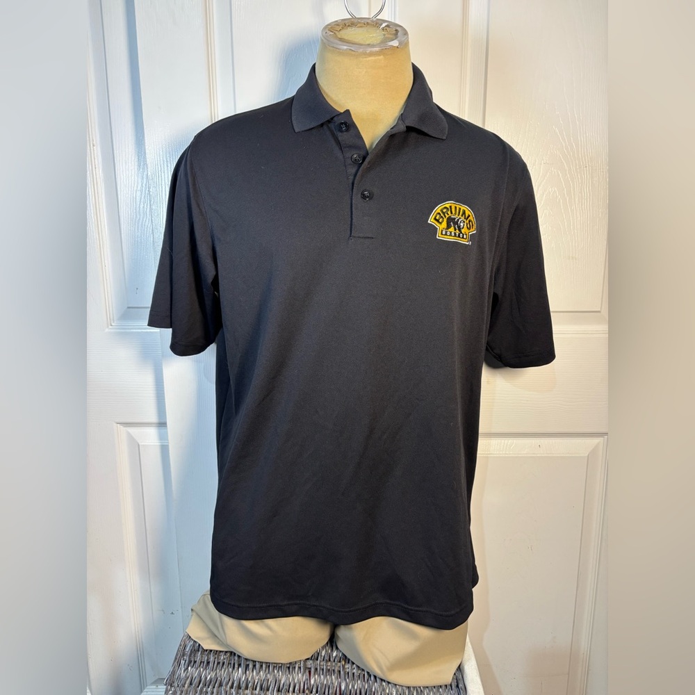 Antigua Black Polo with Boston Bruins Logo